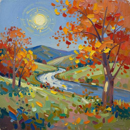 Vibrant Autumn Impasto Landscape Painting