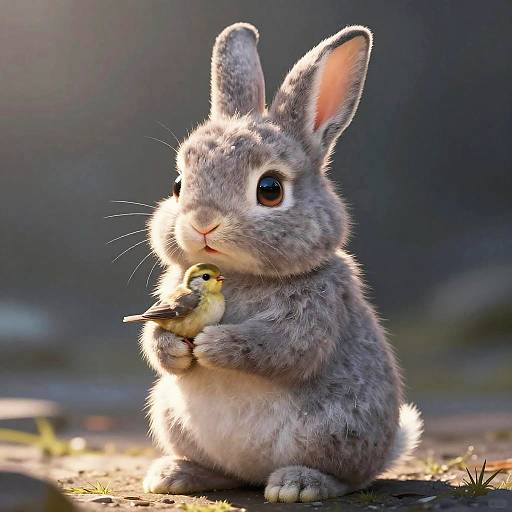Whimsical Bunny Child with Bird