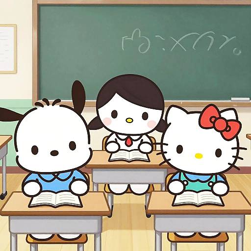 Sanrio Characters as Cheerful Students