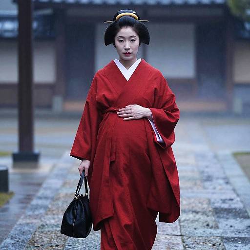 Elegant Edo Noblewoman in Rain