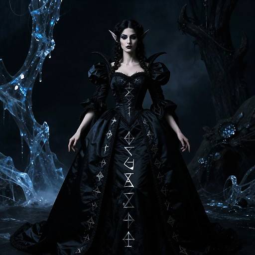 Dark Elf Queen in Ornate Black Gown