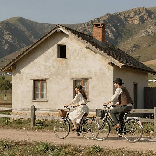 Joyful Bicycle Ride Near Rustic Home