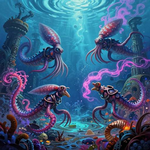 Giant Squid Combat in Underwater Arena