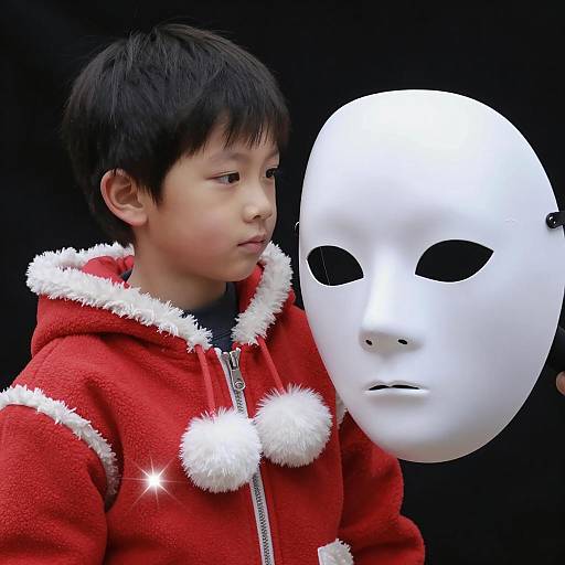 Eerie Portrait of Boy in Red Jacket