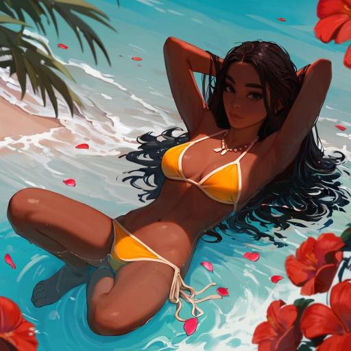 Beach Beauty: Dark-Skinned Swimsuit Model