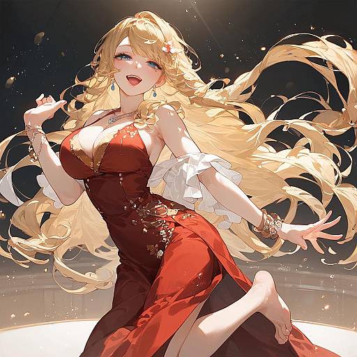 Joyful Blonde Idol Dancing on Stage