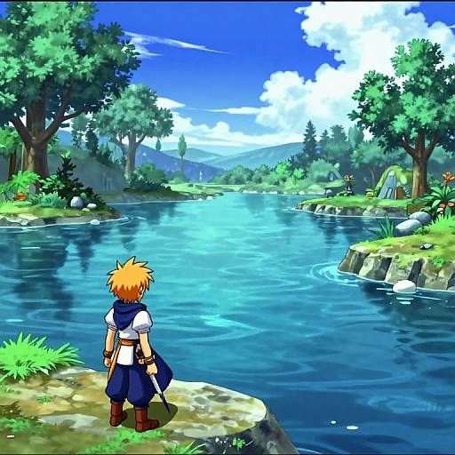 Anime Character Overlooking Fantasy Lagoon