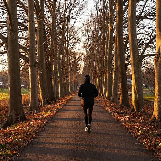 Jogging at Sunset in Forest