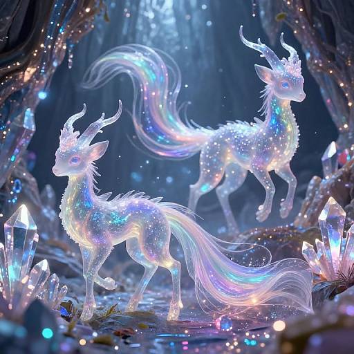 Translucent Fantasy Animals in Crystal Cave