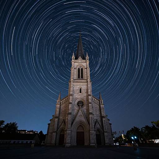 Ethereal Church Beneath Star Trails