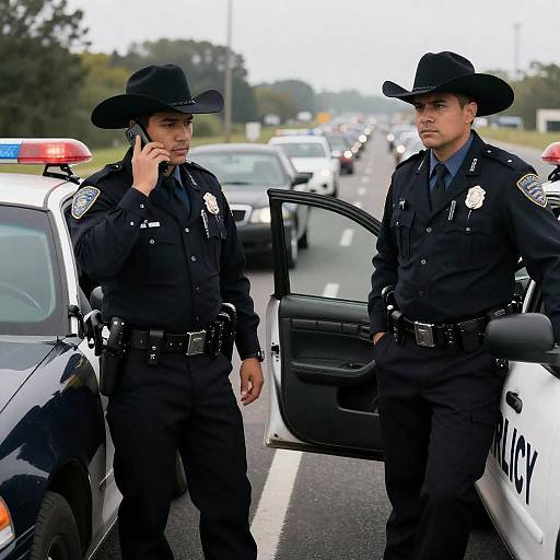 Serious Cowboy Cops on a Busy Highway