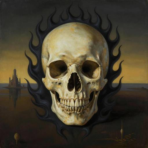 Surreal Skull with Dark Flames Painting