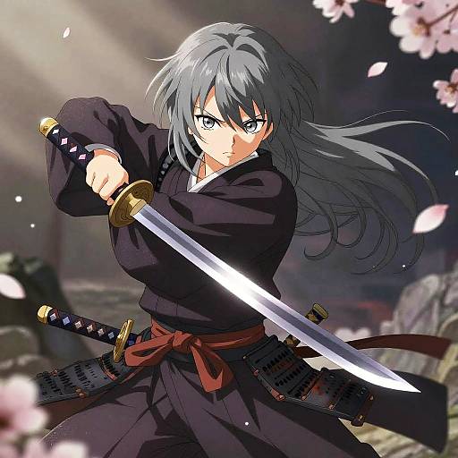 Gray-Haired Samurai Anime Girl