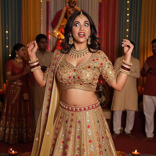 Joyful Woman Dancing at Indian Wedding