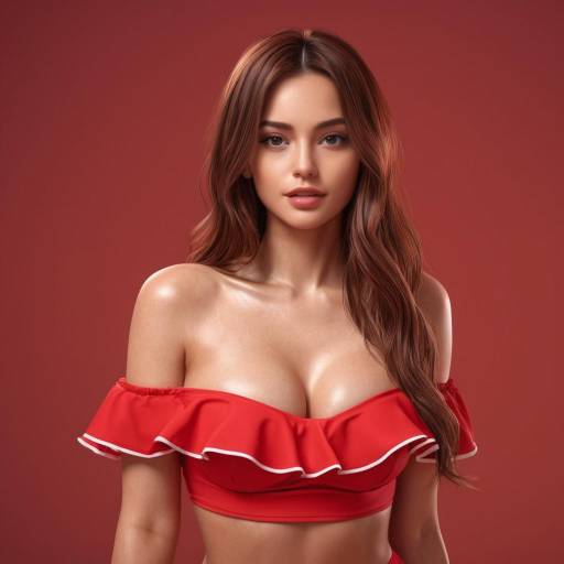 Young Woman in Red Bikini on Red Background