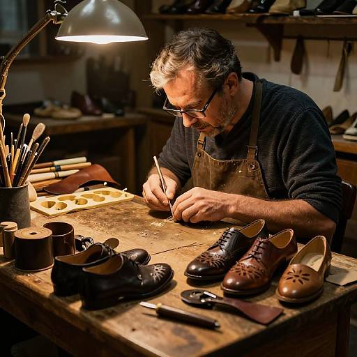 Artisanal Cobbler Crafting Shoes