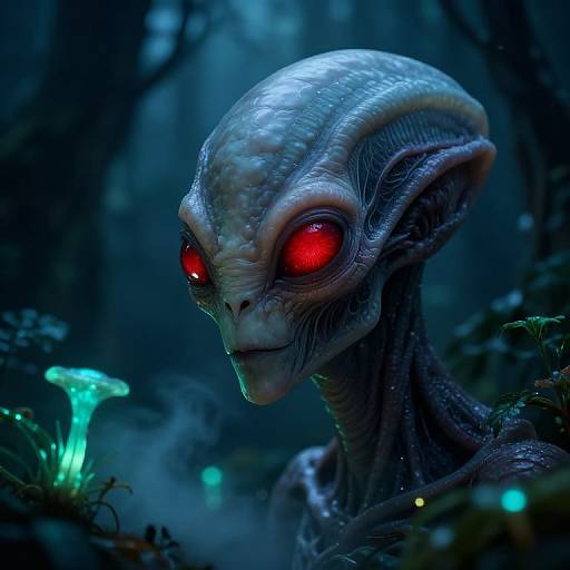 Bioluminescent Alien in Dark Forest