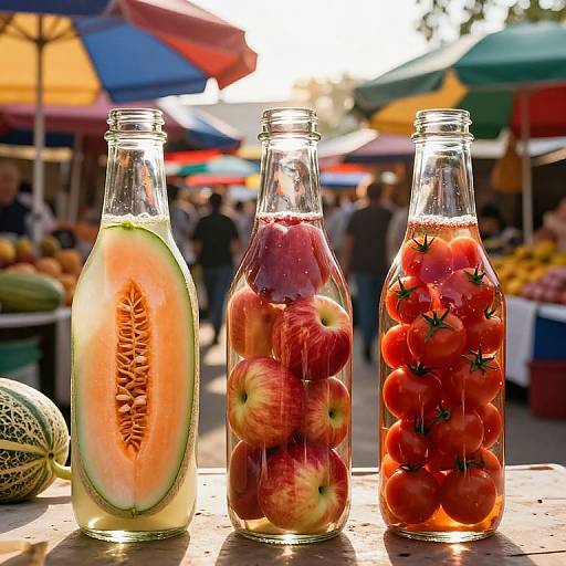 Glass Bottles of Fruit in Marketplace