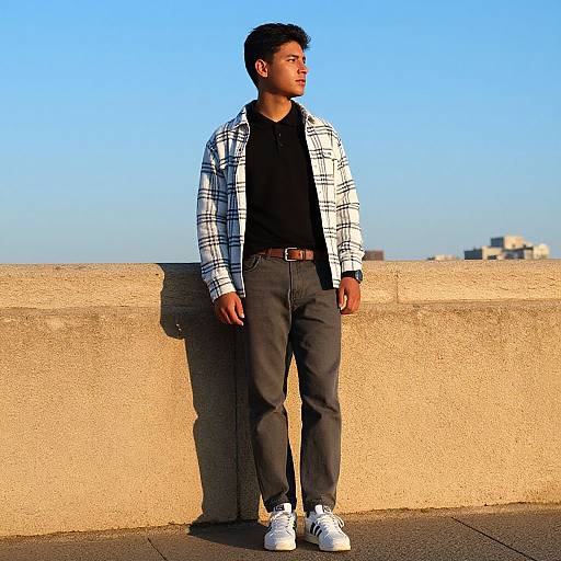 Young Man Sunlit Against Stone Wall