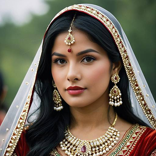 Indian Woman in Traditional Jewelry and Veil