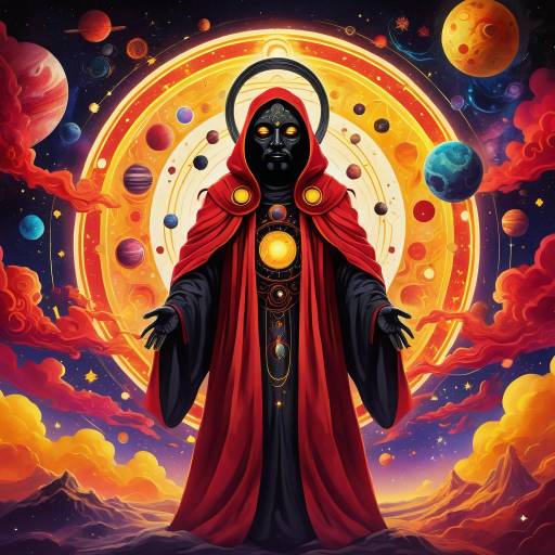 Mysterious Cosmic Figure in Surreal Landscape