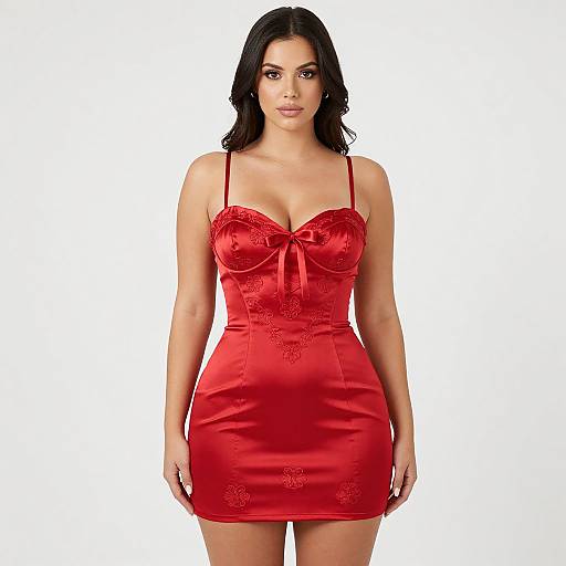 Contemporary Woman in Red Satin Dress