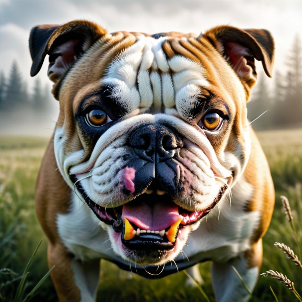 Close-Up of an Angry Bulldog in Fog