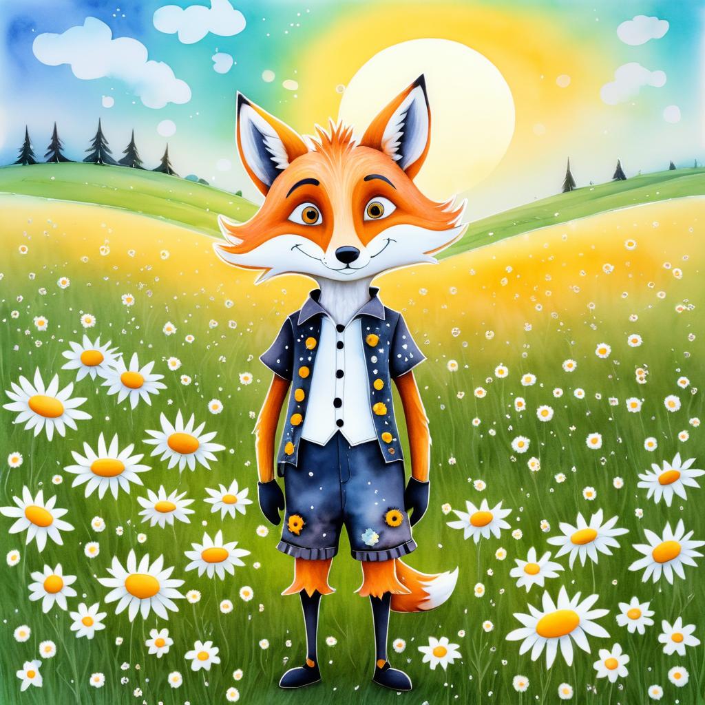 Whimsical Fox in a Daisies Field