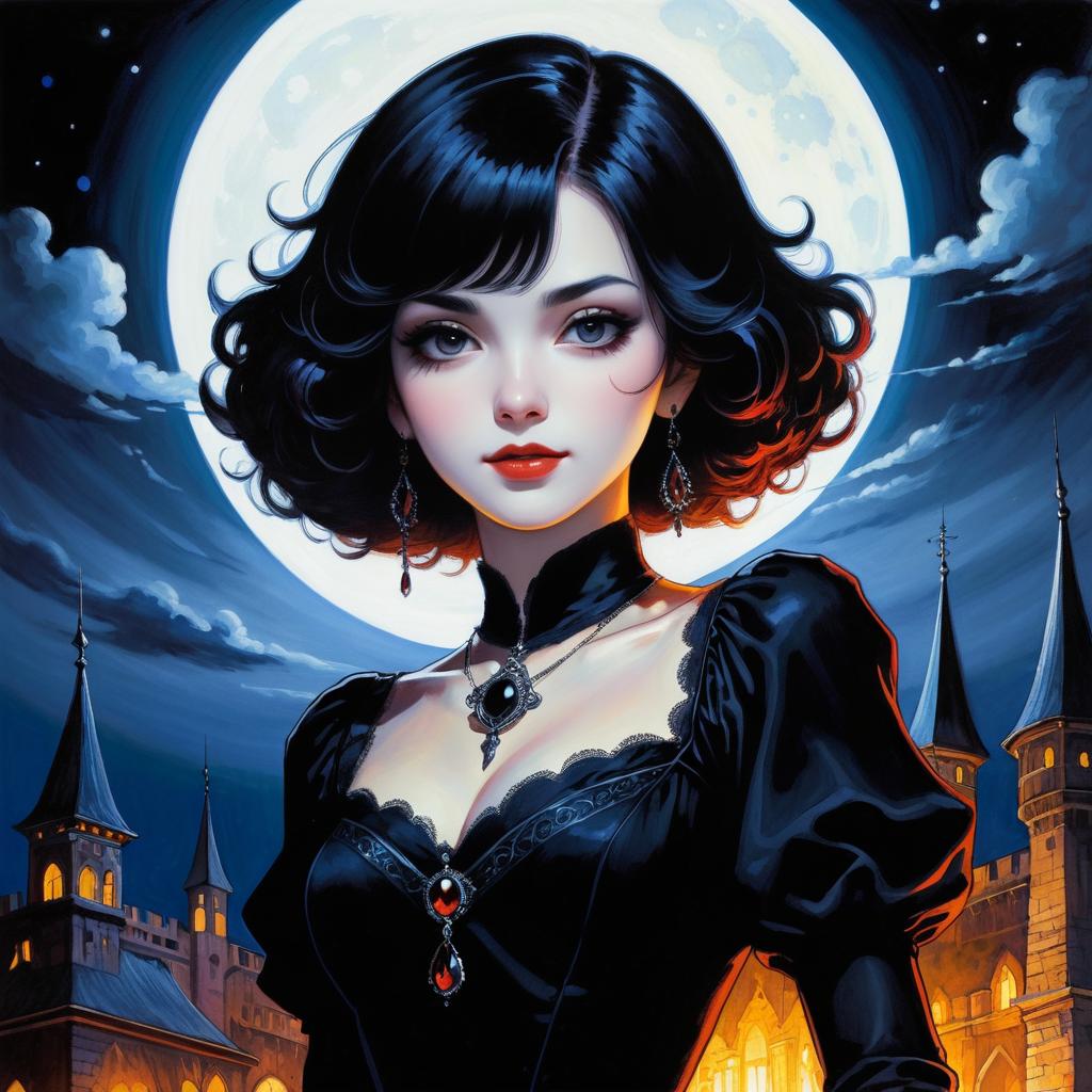 Medieval Vampire Girl in Moonlight