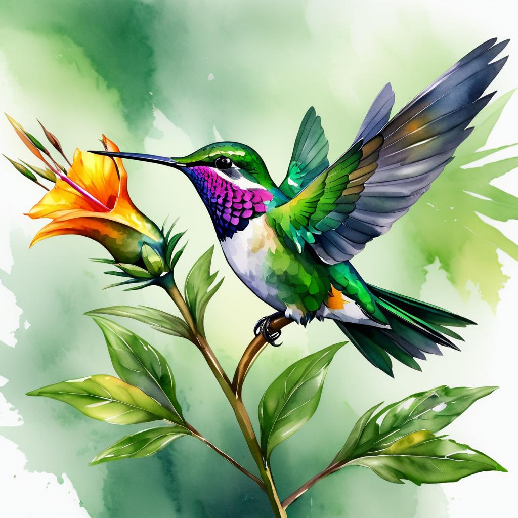 Hummingbird Combat Strategist in Watercolor