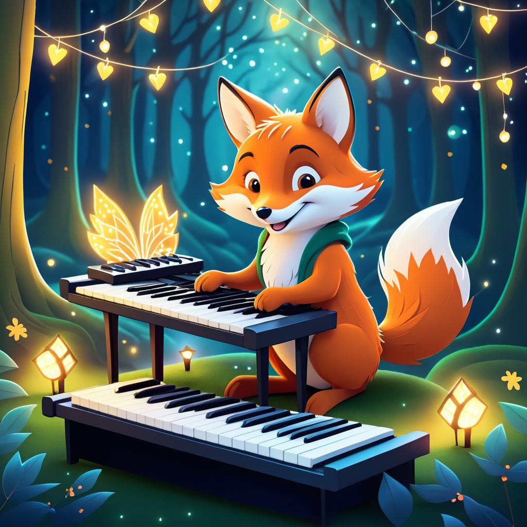 Whimsical Fox Playing Keyboard in Forest