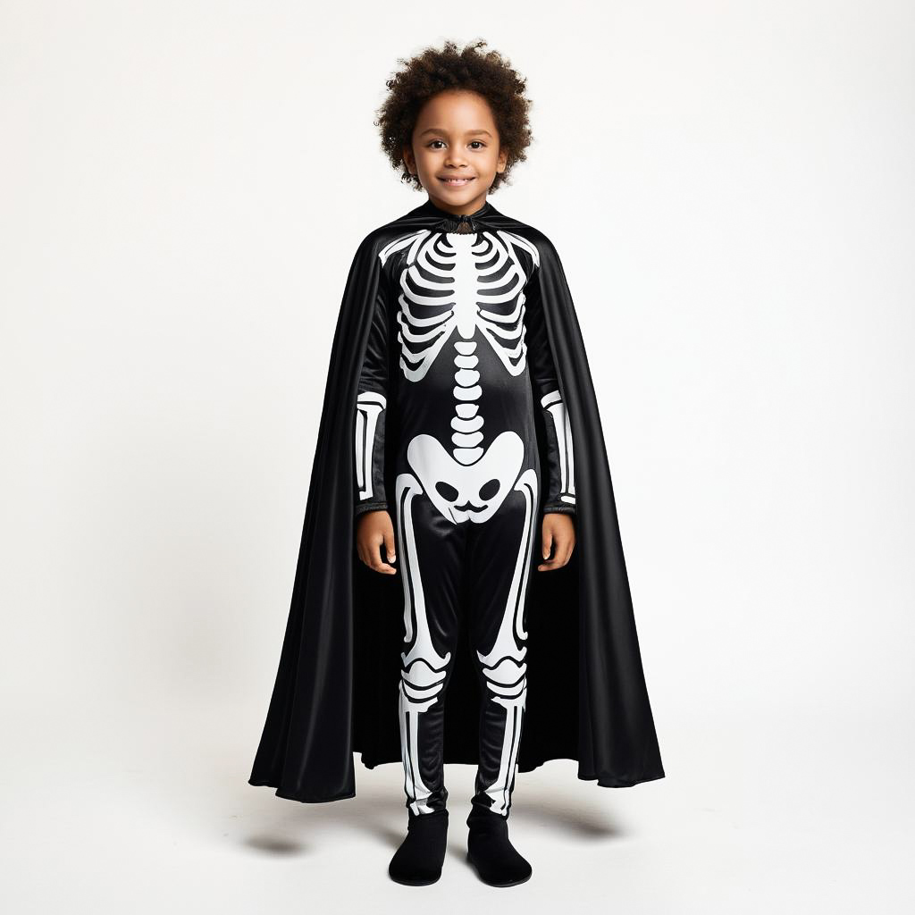 Excited Child in Spooky Skeleton Costume