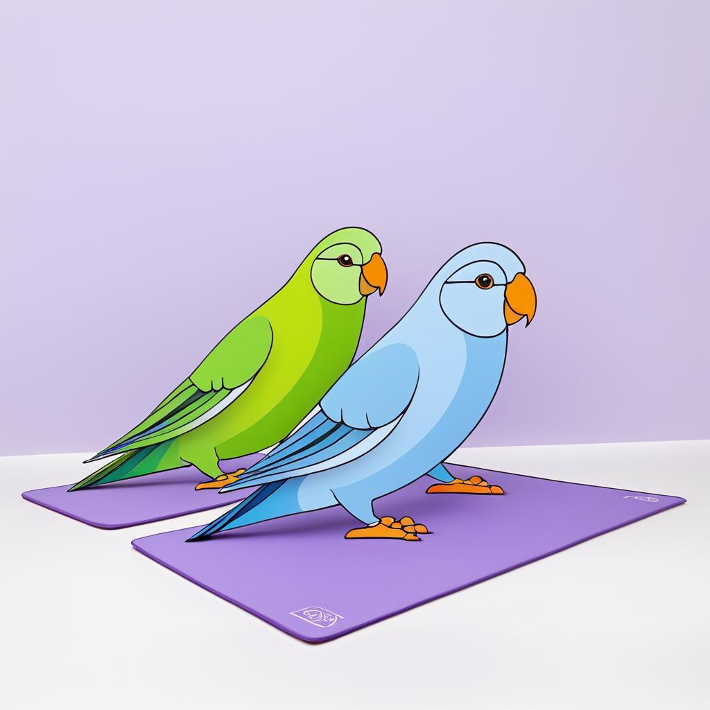 Whimsical Parakeets Doing Yoga Together