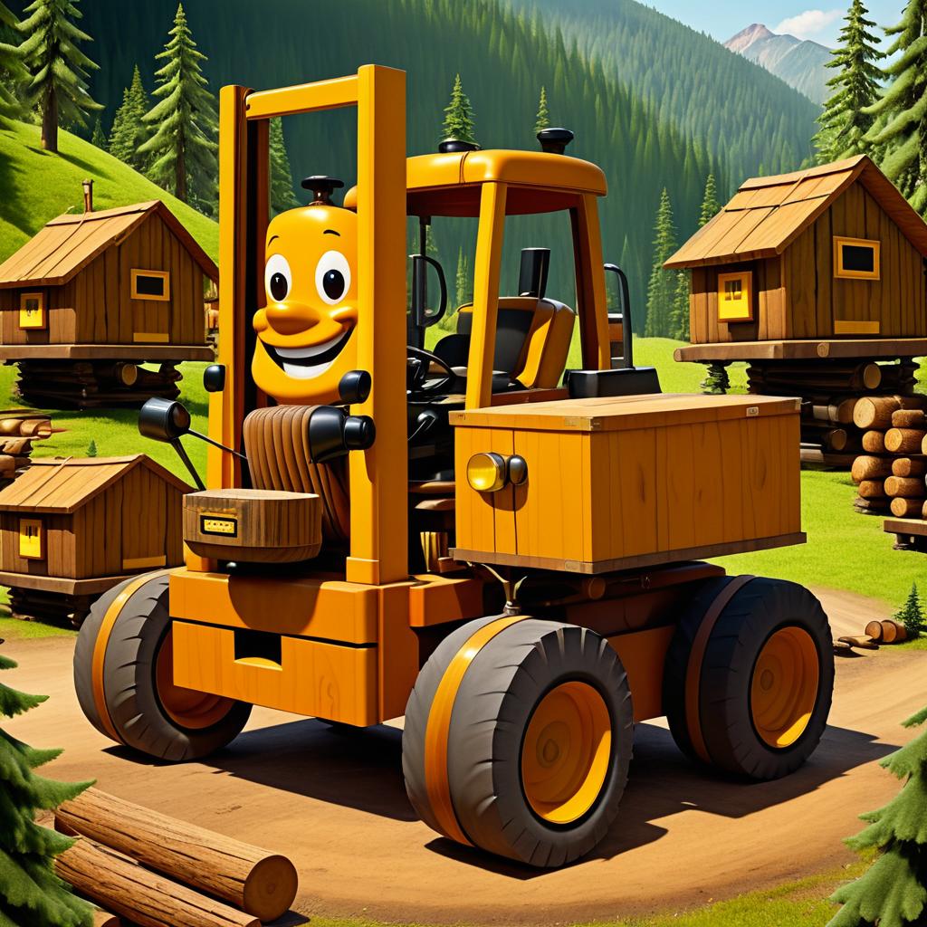 Cheerful Forklift at Mountain Logging Camp