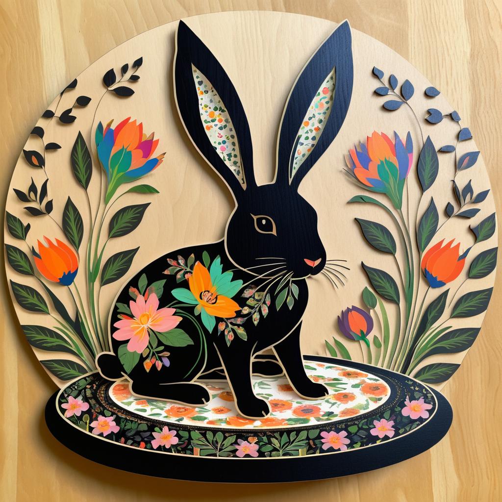 Charming Black Rabbit on Floral Table