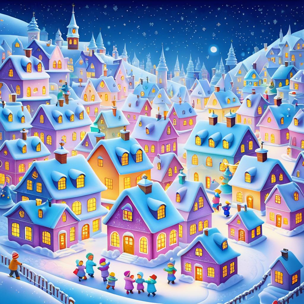 Charming Winter Village in Pastel Art