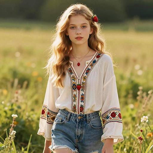Boho Chic Strawberry Blonde Teen in Meadow