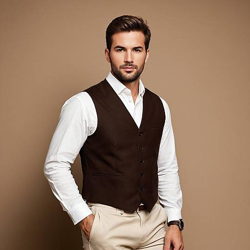 Handsome Man in Formal Vest and White Shirt