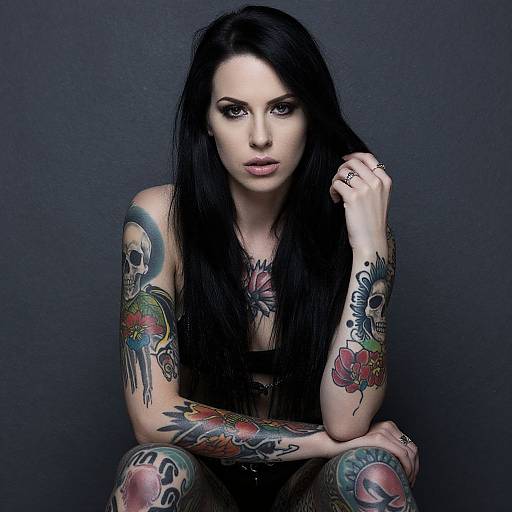 Tattooed Woman Against Dark Background