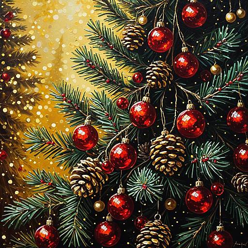 Impressionist Christmas Tree with Red Berries