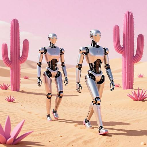 Cyberpunk Robots in Surreal Desert