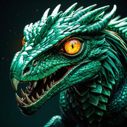 Emerald-Scaled Dragon Head Close-Up Emerald-Scaled Dragon Head Close-Up