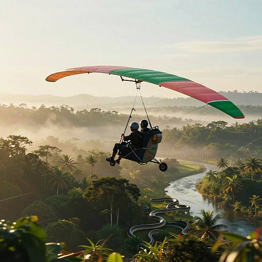 Dynamic Hang Glider Over Tropical Rainforest