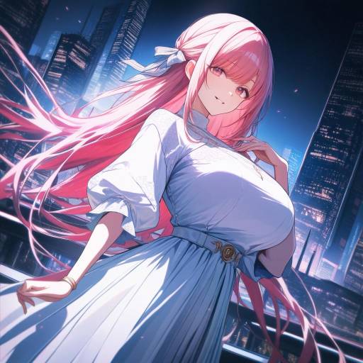 Night Cityscape: Aesthetic Anime Girl