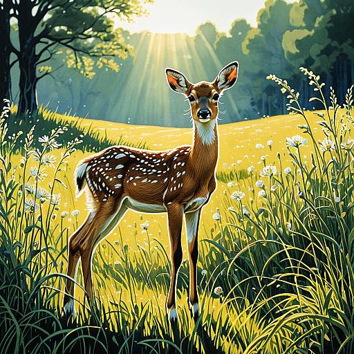 Gentle Fawn in Sunlit Meadow