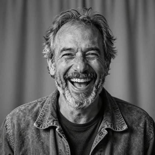 Laughing Middle-Aged Man in Black and White