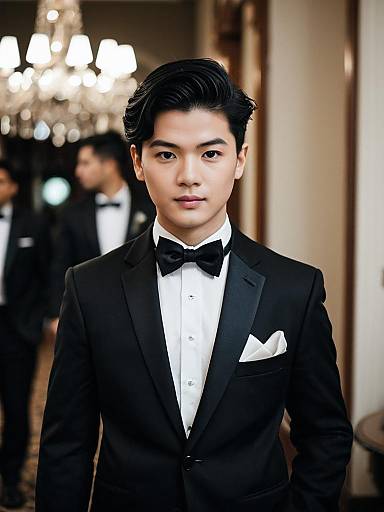 Young Man in Black Tuxedo with Bowtie Indoors