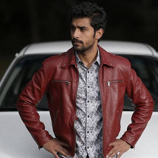 Rugged Man in Red Leather Jacket