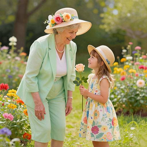 Joyful Garden Moment: Grandparent and Child