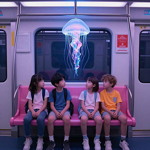 Surreal Neon Subway with Jellyfish